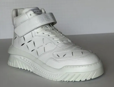 Pre-owned Versace Men's Laserata Leather Sneakers White 10 Us (43 Euro) 1008964 $1175