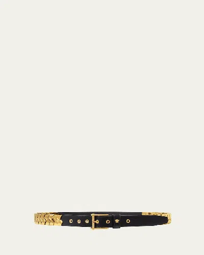 Versace Men's Leather Belt With Metal Modules In 1b00v Black  Gold