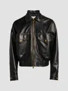 Versace Men's Leather Bomber Jacket In Black