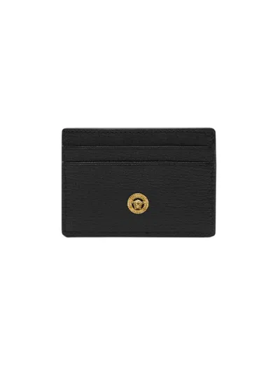Versace Men's Leather Card Case In Black  Gold