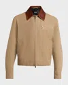 Versace Beige Jacket With Leather Collar And Metallic Medusa Head Detail In Cotton Canvas Man In Brown