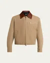 Versace Beige Jacket With Leather Collar And Metallic Medusa Head Detail In Cotton Canvas Man In Brown