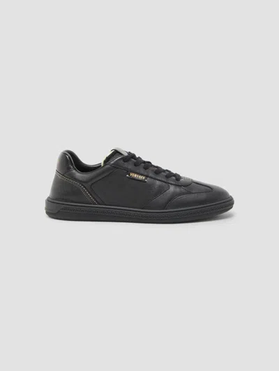 Versace Leather Low-top Sneakers In Black