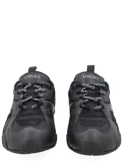 Versace Men's Leather Low-top Sneakers In Black