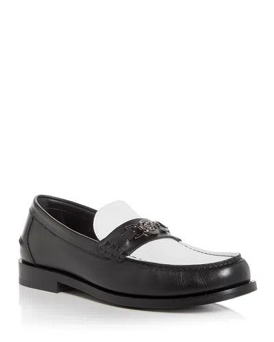 Versace Horsebit-embellished Two-tone Leather Loafers In White