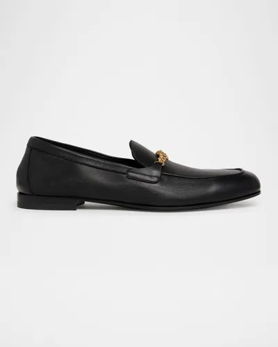 VERSACE MEN'S LEATHER MEDUSA-CHAIN LOAFERS
