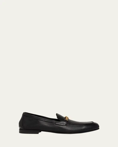 VERSACE MEN'S LEATHER MEDUSA-CHAIN LOAFERS
