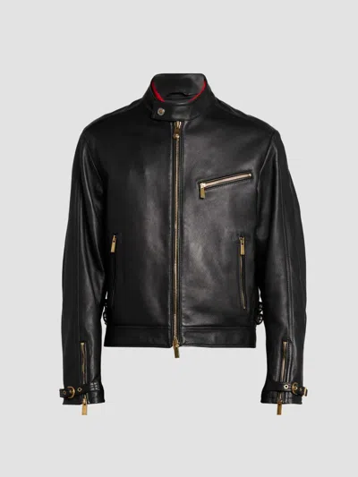 Versace Leather Moto Jacket In Black