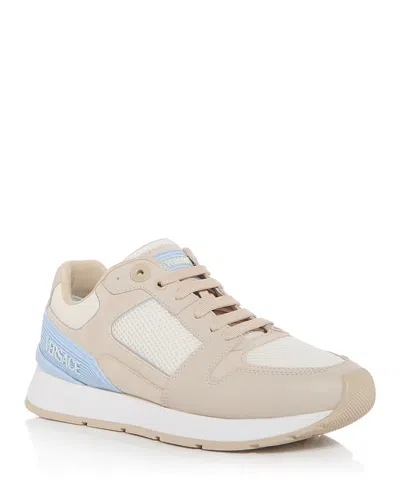 Versace Mixed Media Sneaker In Beige Oth