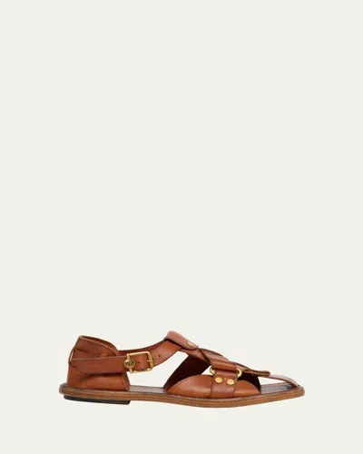 Versace Souvenir Leather Fisherman Sandals In Brown