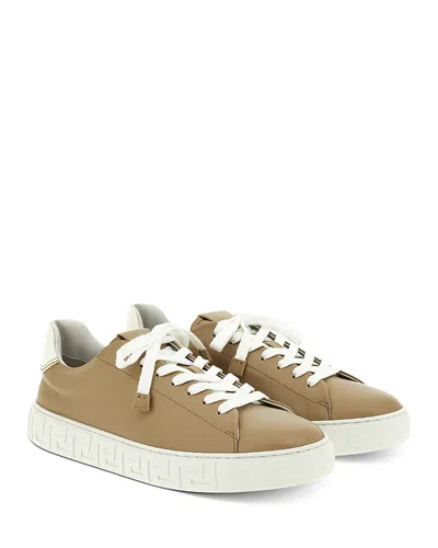 Versace Greca Leather Sneakers In Neutral