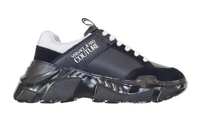 Pre-owned Versace Men's Leather Sneakers Shoes 75ya3sc2 Black Speedtrack Sole