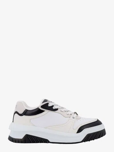 Versace Men Leather Sneakers With La Greca Detail