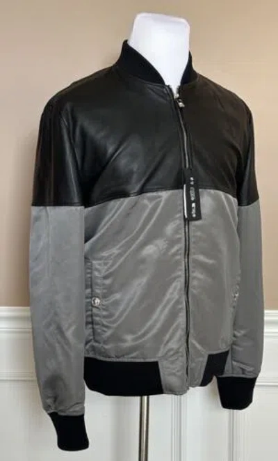 Pre-owned Versace Men's Leather/nylon Jacket Black/gray 42 Us (52 Eu) It 1014408 $2500