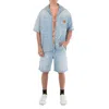 Versace Patterned Mid-rise Denim Shorts With Belt Loops In Blue