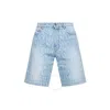 Versace Patterned Mid-rise Denim Shorts With Belt Loops In Blue
