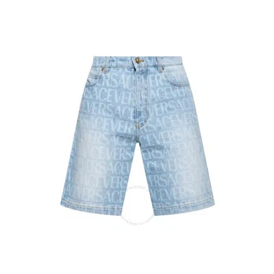 VERSACE VERSACE MEN'S LIGHT BLUE ALLOVER DENIM SHORTS