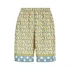 Versace Silk Bermuda Shorts With All-over Logo In Blue/white