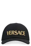 Versace Adjustable Logo Embroidered Cotton Cap In Black