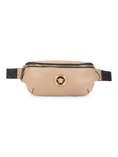 Versace Men's Logo Belt Bag In Taupe Black