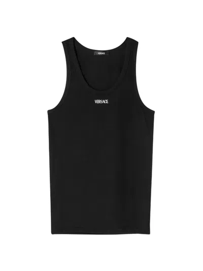 Versace Men's Logo Cotton-blend Tank In Black