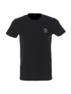 Versace Black Crewneck T-shirt With Medusa Logo Print In Stretch Cotton Man In Black
