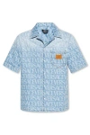 Versace All-over Logo Denim Shirt In Denim