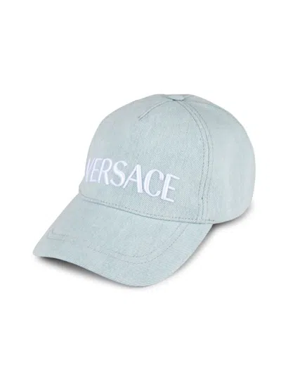 Versace Men's Logo-embroidered Cotton Baseball Cap In Denim White