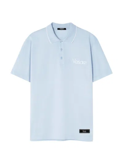 VERSACE MEN'S LOGO-EMBROIDERED COTTON POLO SHIRT