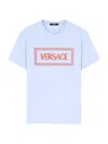 Versace Embroidered Logo T-shirt In Blue Hydrangea