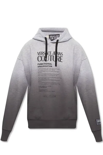 Pre-owned Versace Men Logo Hooded Pullover Sweatshirt For Men In Ombre Grey