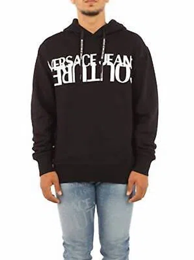 Pre-owned Versace Men Logo Hooded Pullover Sweatshirt In Black - Size M