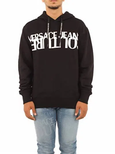 Versace Men Logo Hooded Pullover Sweatshirt In Black