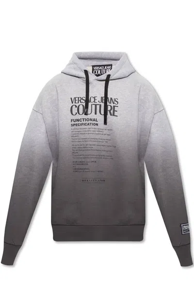 Pre-owned Versace Men Logo Hooded Pullover Sweatshirt In Ombre Grey In Gray