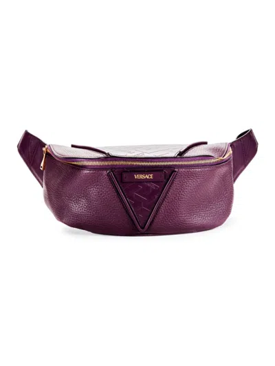 Versace Men's Logo Leather Belt Bag In Dark Plum