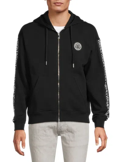 Versace Men's Logo Medusa Cotton Hoodie In Black White