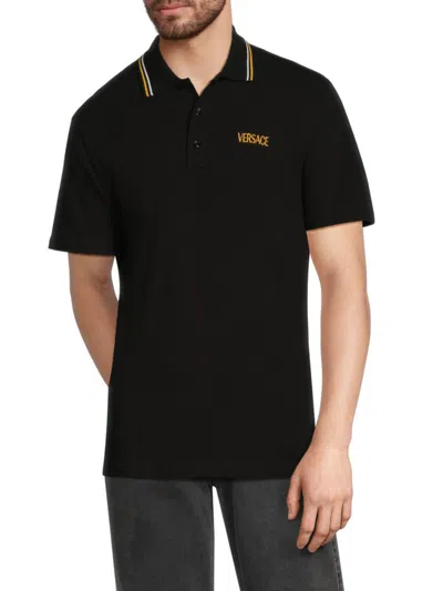 Versace Men's Logo Polo In Black