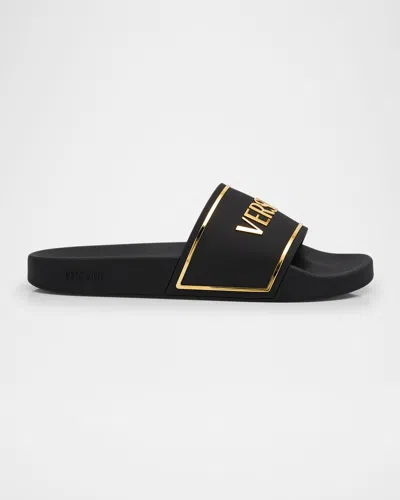 VERSACE MEN'S LOGO SLIDE SANDALS