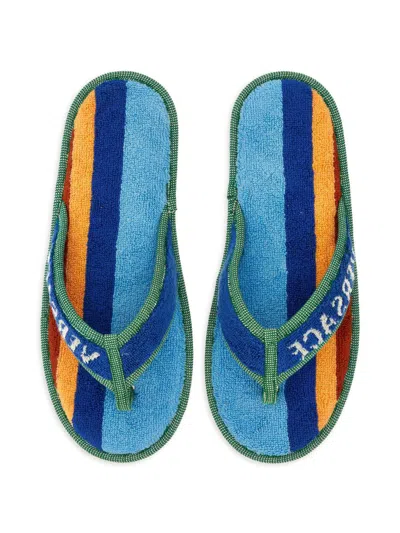 Versace Men's Logo Striped Jacquard Flip-flops In Multi
