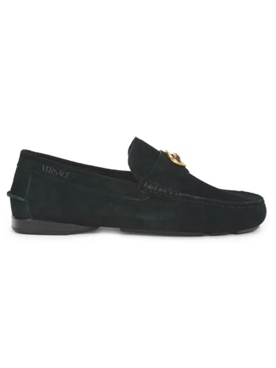 Versace Men's Logo Suede Loafers In Multi
