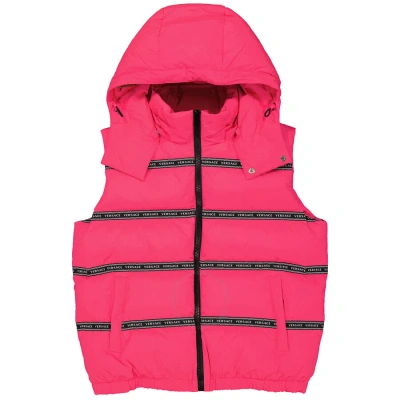 Versace Men's Logo Tape Puffer Gilet Jacket In Pink