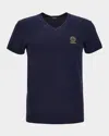 Versace Men's Logo V-neck T-shirt In Blue