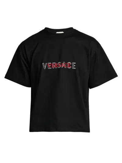 Versace T-shirt With Embroidered Logo In Multi