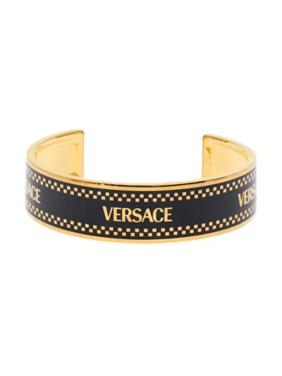 Versace Men's Logo-engraved Metal Cuff In Metallic
