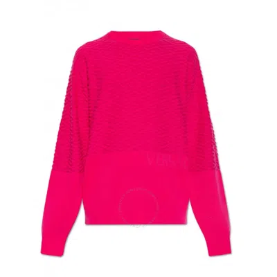 Versace Greca Knitted Crew Neck Jumper In Pink