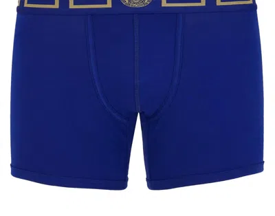 VERSACE MEN'S LONG TRUNK WITH GRECA BORDER IN BLUE
