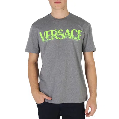 Versace Men's Medium Grey Logo Print Tee In Gray