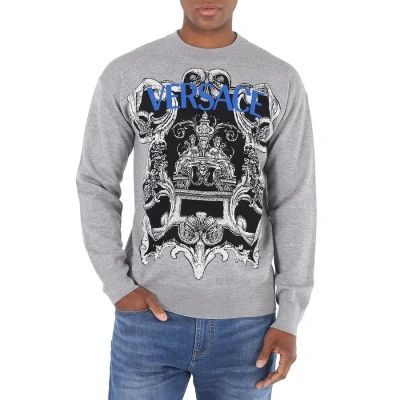 Versace Men's Medium Grey Silver Baroque Jacquard Jumper