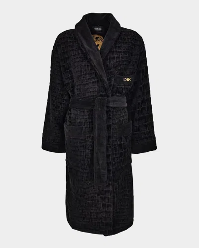 Versace Men's Medusa 95 Jacquard Terry Cloth Lunar New Year Robe With Sequined Snake In Black
