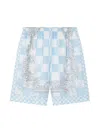 Versace Blue Barocco Checkerboard-print Shorts In Pastel Blue Multi